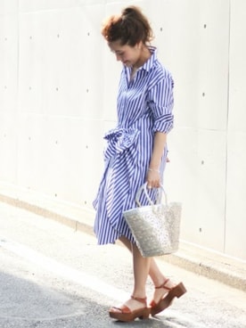 「アイテム（かごバッグ、シルバー系）」を使った、Press marieさん（レディース・154cm）の春コーディネート