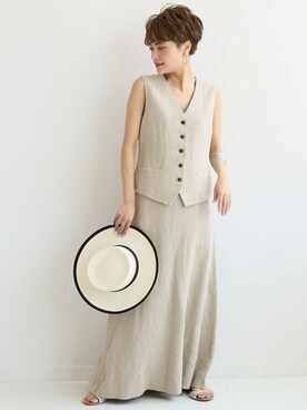 「リネン素材」｜Press marieさん（レディース・154cm）の夏コーディネート