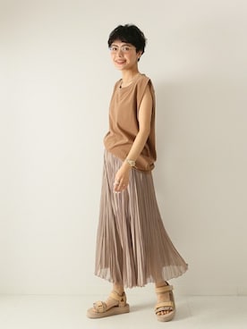 「ATON（エイトン）のアイテム」を使った、Press marieさん（レディース・154cm）の春コーディネート