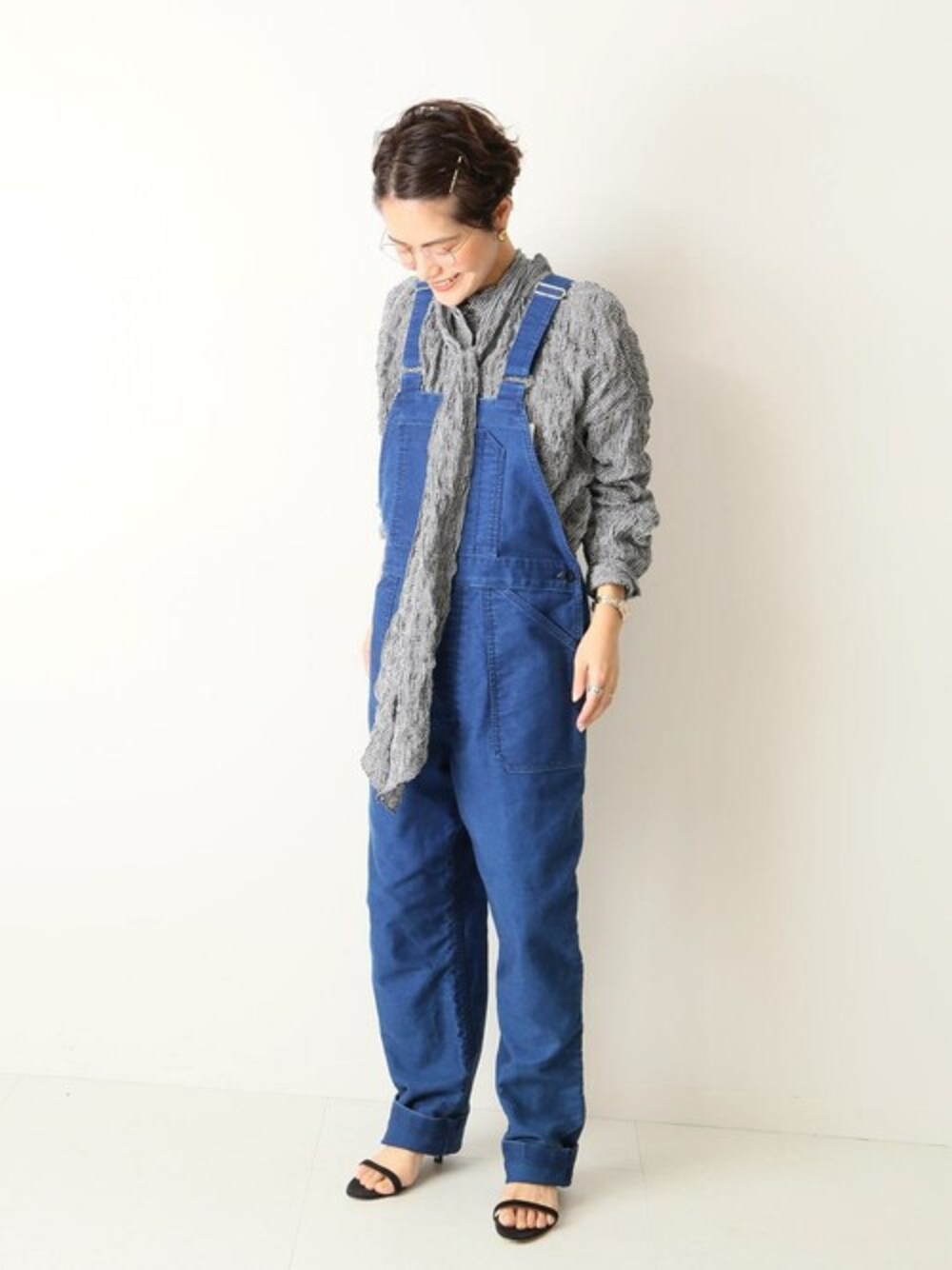 「カジュアル、オーバーオール、スピック＆スパン、Spick & Span(Spick & Span)、2020ss」｜「CARON CALLAHANの【CARON CALLAHAN】 ジャンプスーツ（サロペット/オーバーオール、ブルー系）」を使った、Press marieさん（レディース・154cm）の春コーディネートの1枚目の写真