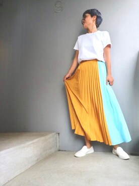 「UNIQLO（ユニクロ）のクルーネックT（半袖）（Tシャツ/カットソー、ホワイト系）」を使った、Annさん（レディース・160cm）の夏コーディネート