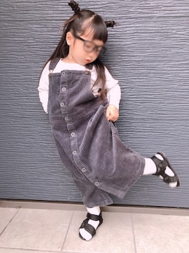 「アイテム（ジャンパースカート）」を使った、ぽんさん（キッズ・100cm）の春コーディネート