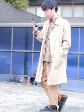 「アイテム（ステンカラーコート）」を使った、よっシーさん（メンズ・172cm・20代）の春コーディネート