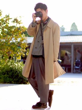 「アイテム（ステンカラーコート）」を使った、よっシーさん（メンズ・172cm・20代）の春コーディネート