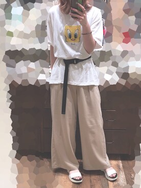 「グッズTシャツ」｜あおいさん（レディース・159cm）の夏コーディネート