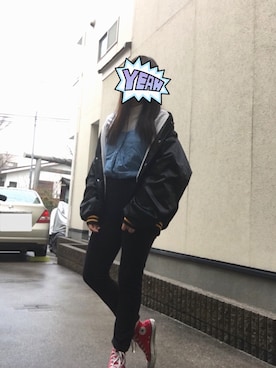 「ノーカラーシャツ」｜「アイテム（スタジャン）」を使った、Marikoさん（レディース・163cm）の春コーディネート
