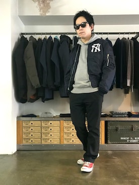 「アイテム（ミリタリージャケット）」を使った、JIMAさん（メンズ・170cm・30代）の冬コーディネート