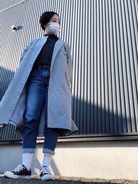 「no brand（ノーブランド）のアイテム（ノーカラーコート）」を使った、蒼さん（レディース・162cm）の春コーディネート