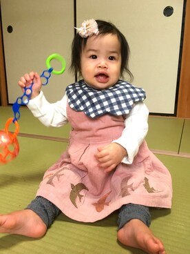 「la poche biscuit（ラポシェビスキュイ）のアイテム（ワンピース/ドレス）」を使った、たまきさん（キッズ・70cm）の秋コーディネート