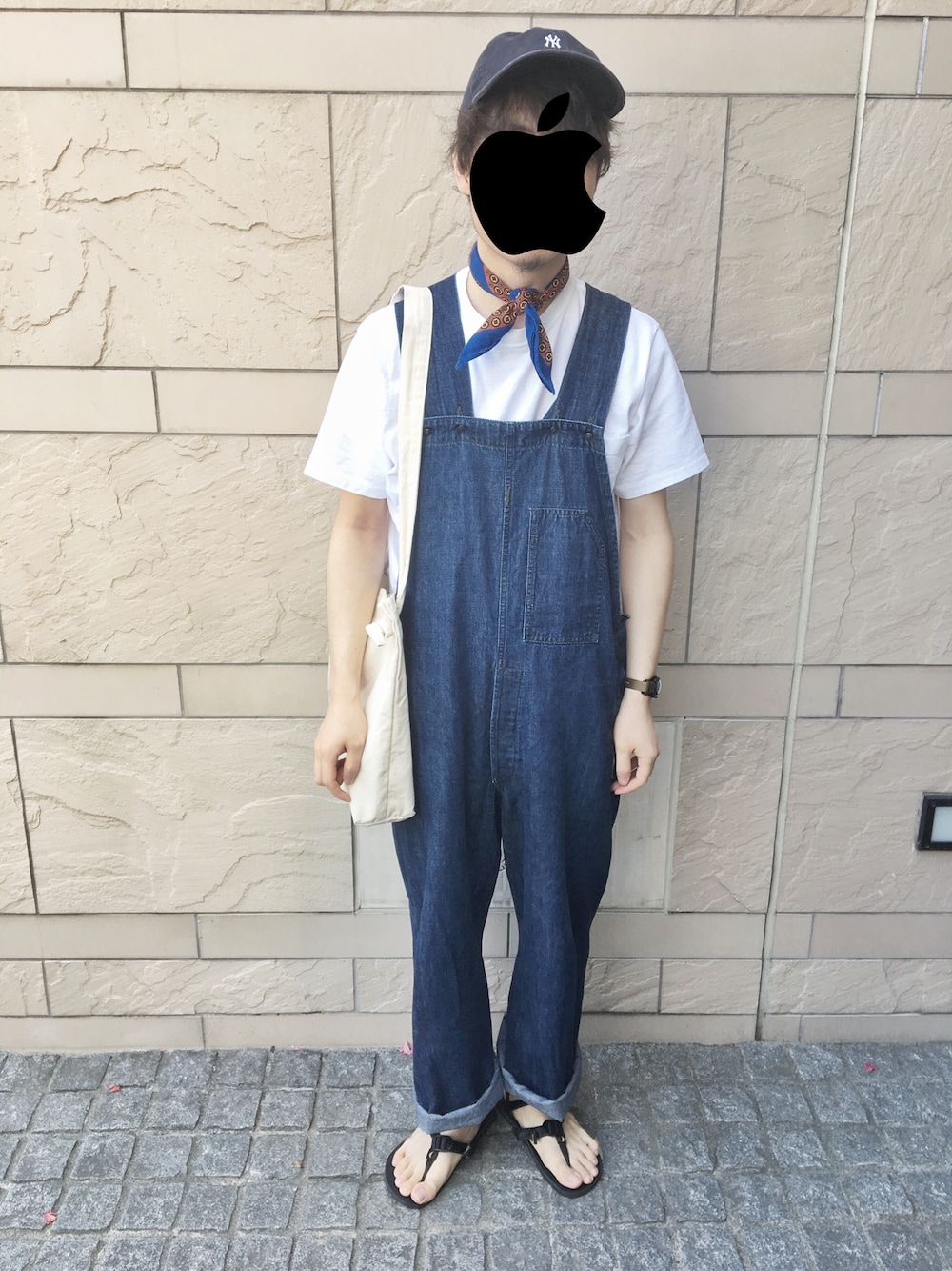 「UNUSED、goodwear、BEAMS、オーバーオール、キャップ」｜「UNUSEDのアイテム（つなぎ/オールインワン、ブルー系）」を使った、masanさん（メンズ・174cm）の夏コーディネートの1枚目の写真