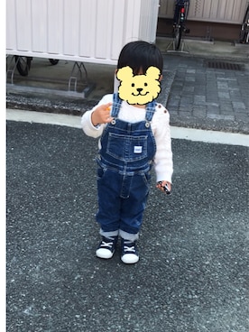 「EDWIN」｜「アイテム（サロペット/オーバーオール）」を使った、Runさん（キッズ・90cm）の春コーディネート