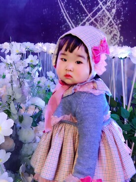 「mirandaのアイテム（ワンピース/ドレス、ピンク系）」を使った、帕塔斯基さん（キッズ・90cm）の春コーディネート