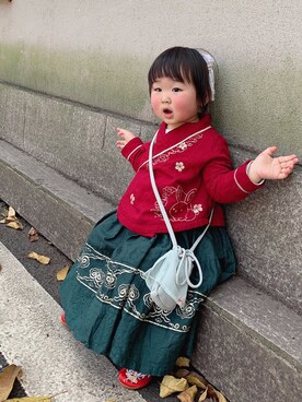 「アイテム（アンサンブル）」を使った、帕塔斯基さん（キッズ・90cm）の春コーディネート