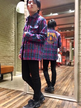 「HYSTERIC GLAMOUR（ヒステリックグラマー）のREVOLUTION SOUNDS刺繍 CPOシャツ（シャツ/ブラウス）」を使った、NAOKIさん（メンズ・164cm）の秋コーディネート