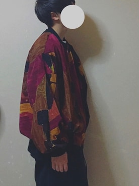 「総柄トップス」｜「アイテム（ブルゾン）」を使った、ゐさん（メンズ・165cm）の冬コーディネート