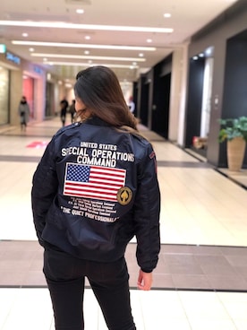 「USA」｜「アイテム（MA-1）」を使った、ひかごじさん（レディース・163cm）の冬コーディネート