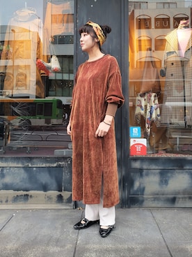 「Johnbull Private labo（ジョンブルプライベートラボ）のアイテム（ワンピース）」を使った、Lunaさん（レディース・160cm）の秋コーディネート