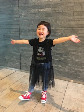「ミッキーT」｜「アイテム（ワンピース/ドレス）」を使った、momoさん（キッズ・100cm）の春コーディネート