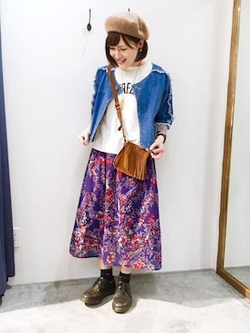 「フリンジデニム」｜「アイテム（デニムジャケット）」を使った、キョウコさん（レディース・160cm）の春コーディネート
