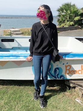 「GU（ジーユー）の（GU）スキニージーンズＥ（WOMEN ⁄ ジーンズ）」を使った、からまるさん（レディース・158cm）の秋コーディネート