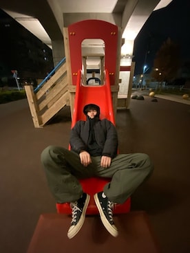「N.HOOLYWOOD（N.ハリウッド）のアイテム（ミリタリージャケット）」を使った、あんまさん（メンズ・173cm）の冬コーディネート