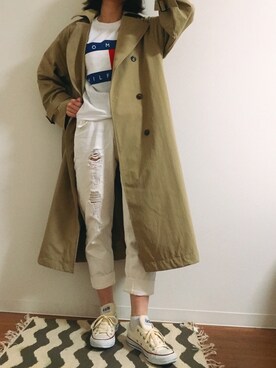 「TOMMY HILFIGER」｜「アイテム（トレンチコート）」を使った、na◡̈さん（レディース・160cm）の春コーディネート