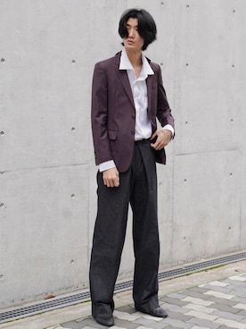 「JOHN LAWRENCE SULLIVAN（ジョンローレンスサリバン）のRIGID DENIM WIDE PANTS（デニムパンツ）」を使った、Ryoさん（メンズ・186cm）の冬コーディネート