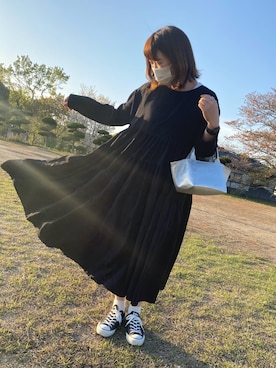 「Libra Cue（リブラ キュー）のティアードエアリーボリュームワンピース（ワンピース）」を使った、tt0012さん（レディース・162cm）の春コーディネート
