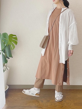 「andme（アンドミー）の【13色展開】きれいめツイル美脚ドローストリングテーパードパンツ（スラックス）」を使った、tsugさん（レディース・150cm）の春コーディネート