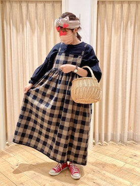 「アイテム（かごバッグ、ホワイト系）」を使った、muttyさん（レディース・151cm）の春コーディネート