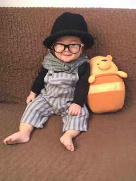 「BeBe（ベベ）のアイテム（サロペット/オーバーオール）」を使った、kotarou☆さん（キッズ・70cm）の冬コーディネート