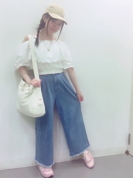 「ENVYM（アンビー）のアイテム（アクセサリー）」を使った、浅見怜美さん（レディース・155cm）の夏コーディネート