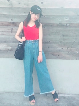 「CASPER JOHN AIVER（キャスパージョンアイバー）のアイテム（キャップ）」を使った、浅見怜美さん（レディース・155cm）の夏コーディネート