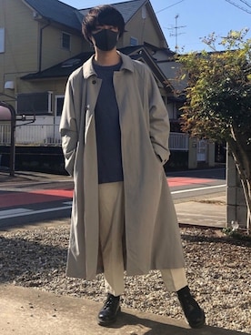 「ペールトーン」｜「アイテム（ステンカラーコート）」を使った、ひび。。さん（メンズ・170cm）の冬コーディネート