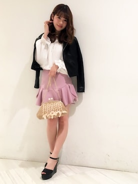 「dazzlin（ダズリン）のアイテム（ライダースジャケット）」を使った、dazzlin SHOP STAFFさん（レディース・162cm）の春コーディネート
