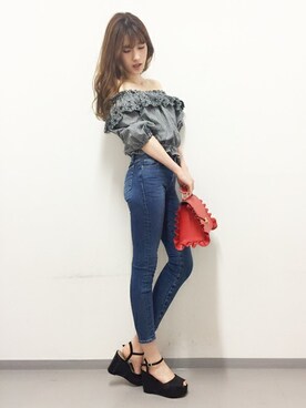 「＃デニム」｜「アイテム（サンダル）」を使った、dazzlin SHOP STAFFさん（レディース・165cm）の春コーディネート