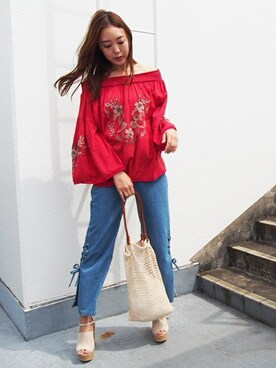 「＃デニム」｜「アイテム（サンダル）」を使った、dazzlin SHOP STAFFさん（レディース・165cm）の春コーディネート