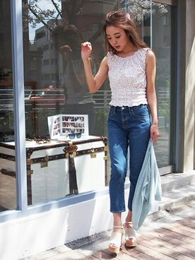 「＃デニム」｜「アイテム（サンダル）」を使った、dazzlin SHOP STAFFさん（レディース・165cm）の春コーディネート