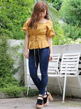 「dazzlin（ダズリン）のコルクヒールサンダル（サンダル）」を使った、dazzlin SHOP STAFFさん（レディース・153cm）の夏コーディネート