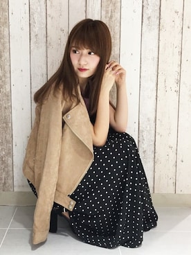 「アイテム（ライダースジャケット）」を使った、dazzlin SHOP STAFFさん（レディース・150cm）の秋コーディネート