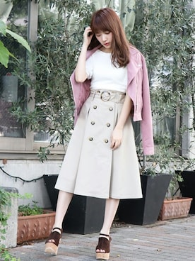 「アイテム（ライダースジャケット）」を使った、dazzlin SHOP STAFFさん（レディース・150cm）の秋コーディネート