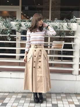 「ボーダーニット」｜「アイテム（Tシャツ/カットソー）」を使った、dazzlin SHOP STAFFさん（レディース・153cm）の冬コーディネート