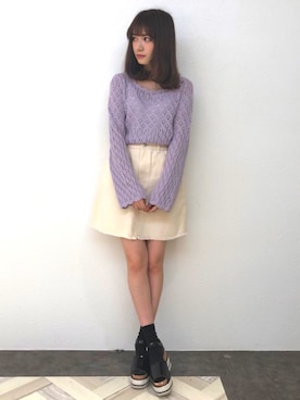 「アイテム（デニムスカート、ホワイト系）」を使った、dazzlin SHOP STAFFさん（レディース・150cm）の春コーディネート