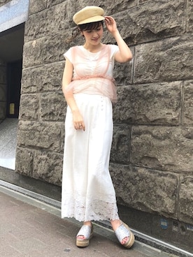 「アイテム（シャツ/ブラウス、ピンク系）」を使った、dazzlin SHOP STAFFさん（レディース・165cm）の夏コーディネート