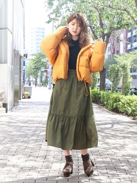 「dazzlin（ダズリン）のアイテム（ダウンジャケット/コート）」を使った、dazzlin SHOP STAFFさん（レディース・160cm）の秋コーディネート