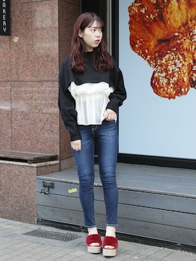 「アイテム（その他シューズ、レッド系）」を使った、dazzlin SHOP STAFFさん（レディース・162cm）の夏コーディネート