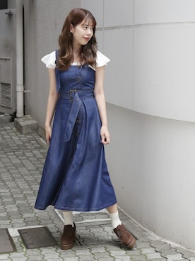 「dazzlin（ダズリン）のアイテム（ジャンパースカート）」を使った、dazzlin SHOP STAFFさん（レディース・162cm）の夏コーディネート
