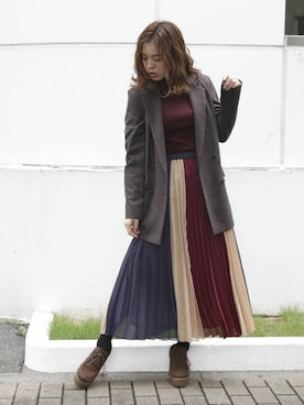 「dazzlin（ダズリン）のフレアスリーブリブタートルプルオーバー（ニット/セーター）」を使った、dazzlin SHOP STAFFさん（レディース・158cm）の秋コーディネート