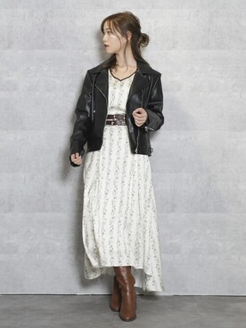 「dazzlin（ダズリン）のアイテム（ライダースジャケット）」を使った、dazzlin SHOP STAFFさん（レディース・153cm）の秋コーディネート