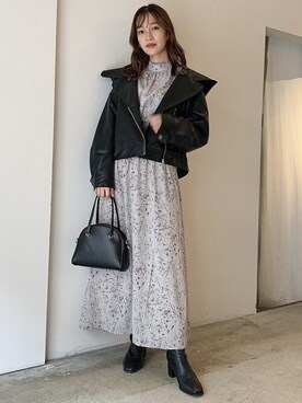 「dazzlin（ダズリン）のアイテム（ライダースジャケット）」を使った、dazzlin SHOP STAFFさん（レディース・153cm）の冬コーディネート